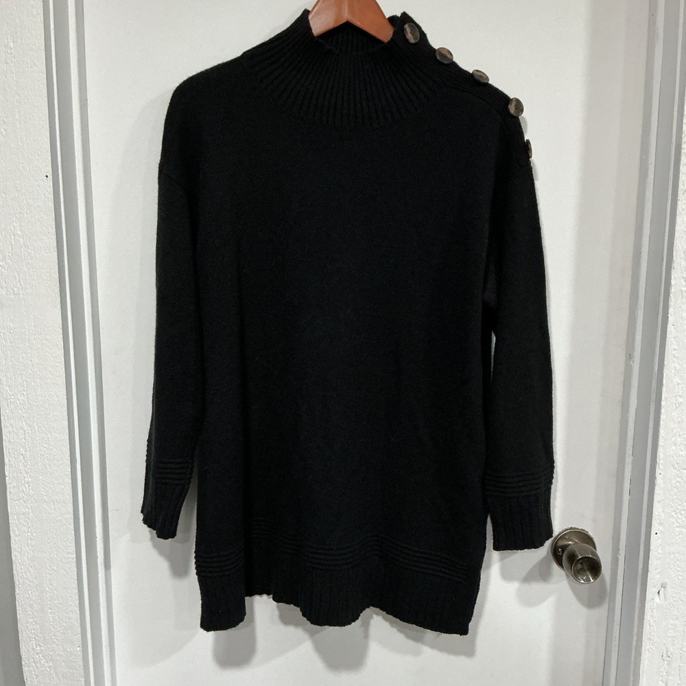 Anthropologie Margarita Tunic Cowl Neck Buttons Sweater, Black, Large, Stretchy